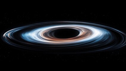 Abstract depiction of a black hole with swirling light and dark matter.