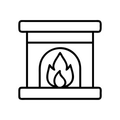 Outline fireplace with flame vector illustration for cozy home interior design and winter season