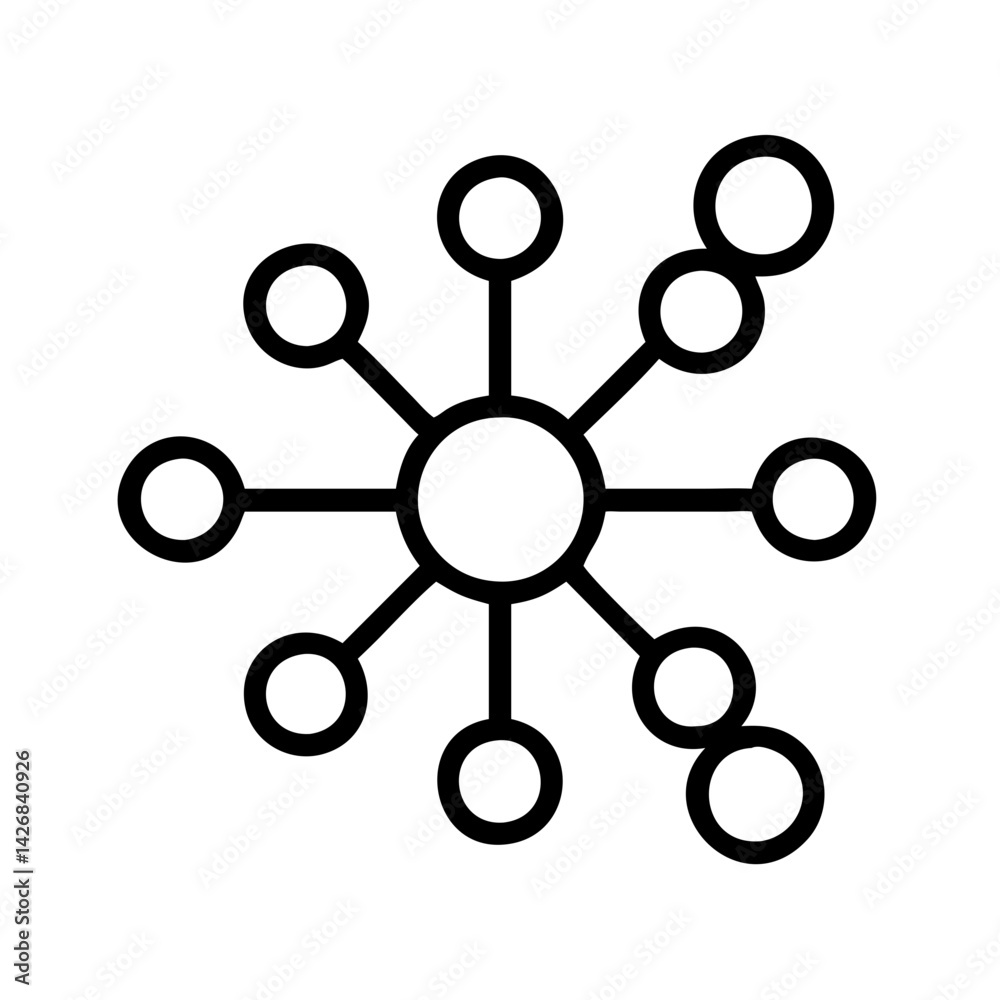 Poster network connection node diagram with central hub and connected circles networking illustration desig