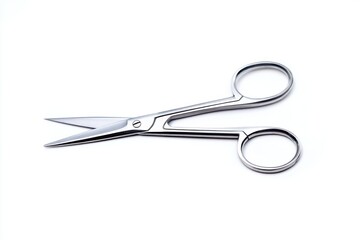 Stainless steel surgical scissors with fine detail isolated on clean white background