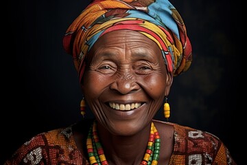 Obraz premium African mature woman cheerful necklace laughing.