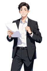 Man with Graph Showing Business Strategy in Transparent Background