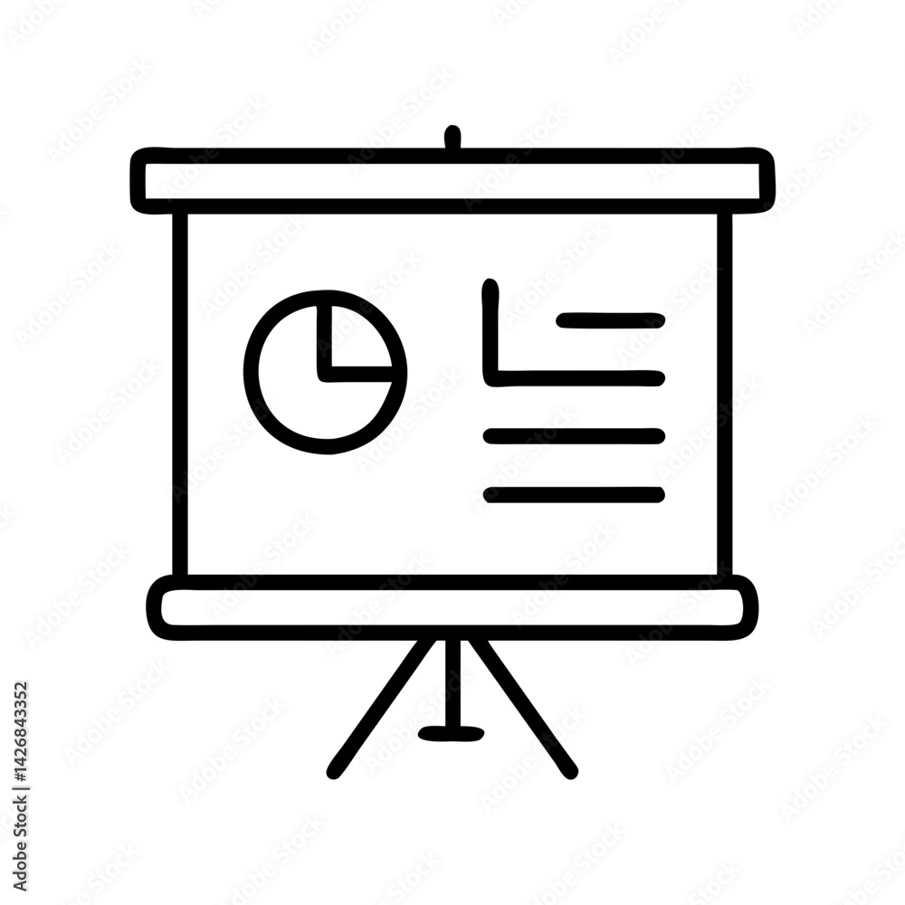 Poster presentation board with pie chart and text lines for business data analysis and presentation use