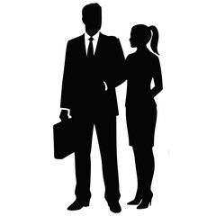Silhouette of Businessman and Businesswoman Standing Together Representing Corporate Teamwork and Professionalism