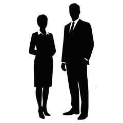 Silhouette of Businessman and Businesswoman Standing Together Representing Corporate Teamwork and Professionalism