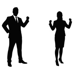 Fototapeta premium Silhouette of Successful Business Team Celebrating with Raised Fists
