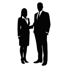 Silhouette of Businessman and Businesswoman Standing Together Representing Corporate Teamwork and Professionalism