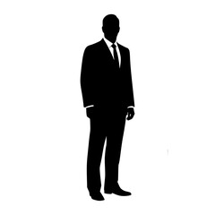 Silhouette of Confident Businessman in Formal Suit Standing with Hands in Pocket