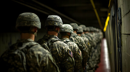 Fototapeta premium Military Personnel In Line During Training