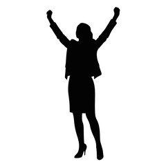 Silhouette of Successful Businesswoman Raising Arms in Victory