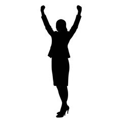 Silhouette of Successful Businesswoman Raising Arms in Victory