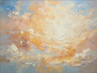 Abstract painting of clouds in shades of orange and blue