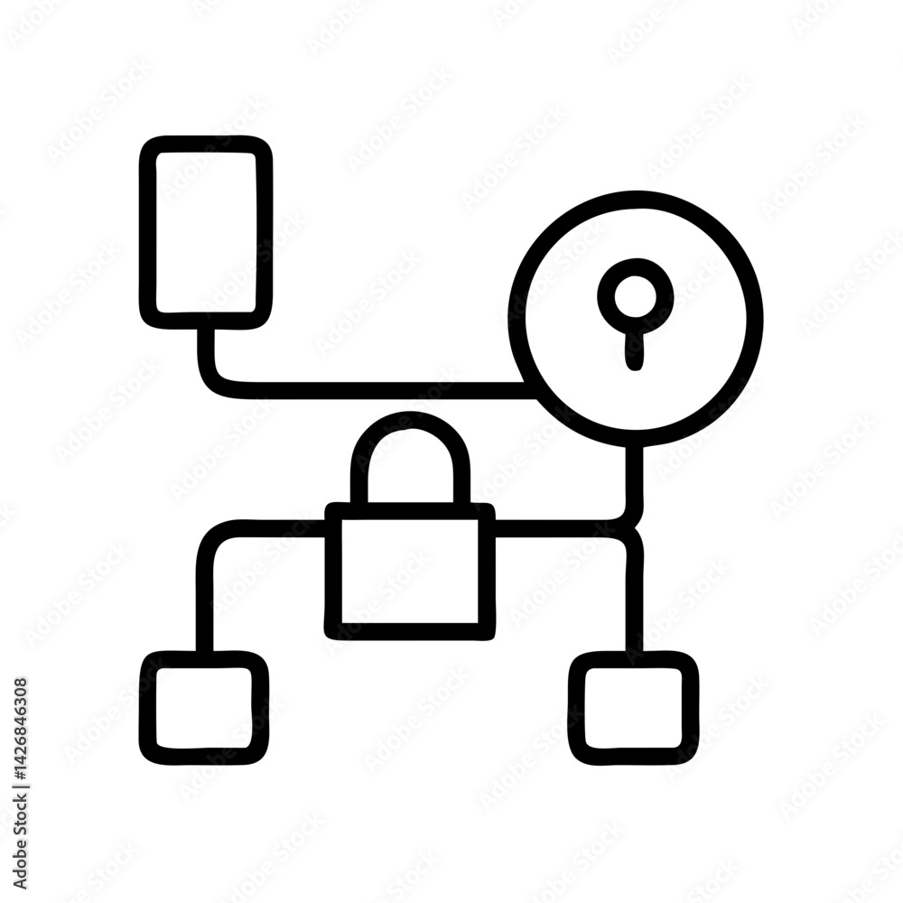 Poster network security lock connection system data flow diagram with security and protection concept