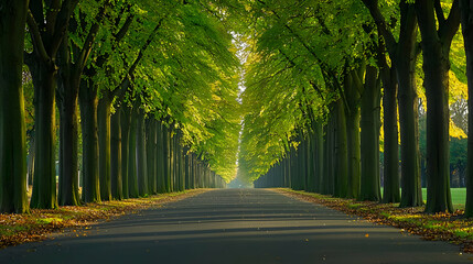 Obraz premium Lined Trees Pathway Under Sunlight