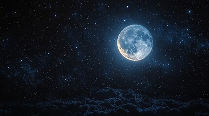 Full moon shining brightly over a starry night sky