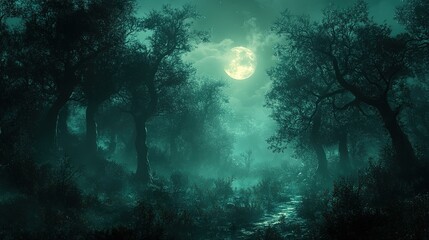 Fototapeta premium Ethereal Moonlight Illuminates a Mystical Forest Stream