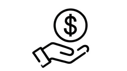 Minimalist Hand Holding Dollar Coin Icon – Financial Support Vector, dollar sign vector, money support,  financial investment, cash assistance, financial help, black and white vector
