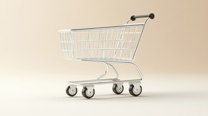 Lightweight 3D shopping cart with elegant wheels, placed on a clean beige background 