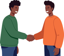 Fototapeta premium Two men shaking hands in friendly greeting with casual clothing vector illustration 