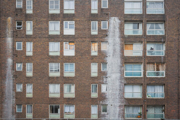 An old block of apartments in Grahame Park housing estate in London, England