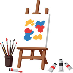 Artist easel with colorful paint strokes and brushes vector illustration for creative art supplies design 