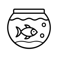 Fish bowl aquarium pet fish goldfish water bubbles aquatic animal outline drawing vector icon graphic design