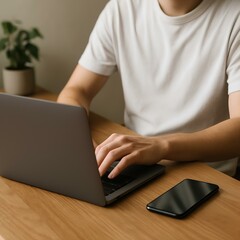 Naklejka premium Focused Work at a Cozy Workspace