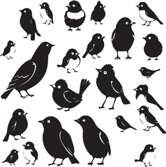 Obraz premium Cute Birds set black silhouette graphic vector