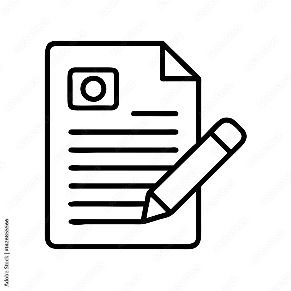 Poster document writing edit paper pencil icon line art create text form fill application note edit