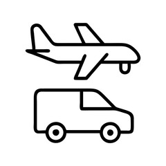 Airplane and van vector icon transportation travel delivery logistics cargo shipping vehicle transport icon design