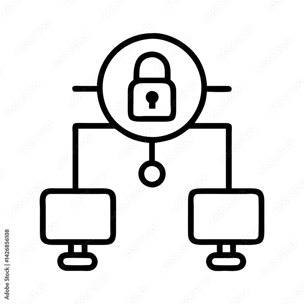 Poster network security system with padlock for data protection and computer network security concept vecto