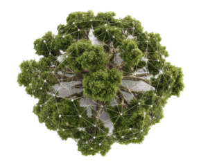 Network of Trees Illustrating Nature and Technology Connection