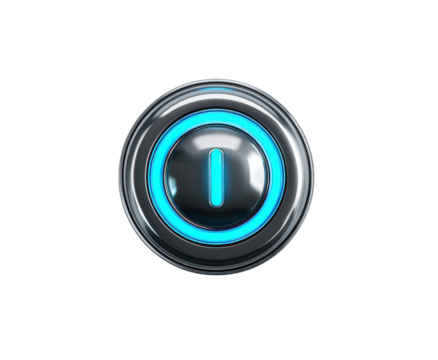 Power button design with glowing blue elements for technology concept
