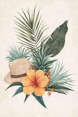 Naklejka premium Summer time illustration pineapple leaf.