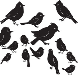 Set of Cute Birds silhouette on white background