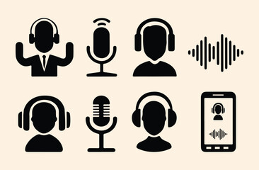 Podcast & Audio Icon Set, Mic Icon Set, Microphone, Host and Streaming Icon set