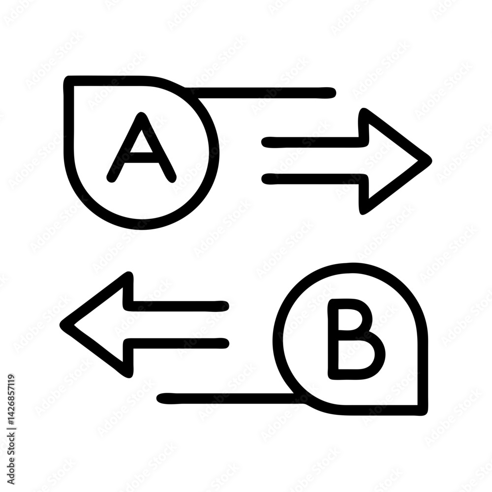 Poster transfer a to b direction arrow exchange process connection flow diagram communication route route p