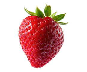 Fresh strawberry with vibrant red color and green leaves