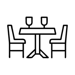 Illustration of dining table with chairs and wine glasses for restaurant furniture and decor design