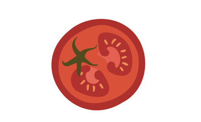 Tomato slice and half tomato top view for salad and tomato slice top view in half sliced tomato with seeds and inside view.cutting tomatoes with knife for making salad.Sliced tomatoes used for salad  
