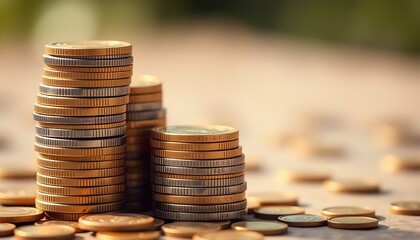 Stacks of coins arranged on a wooden surface, symbolizing finance, wealth, and investment opportunities.