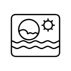 Seascape sun ocean wave horizon line art icon summer sea nature water vacation travel drawing graphic