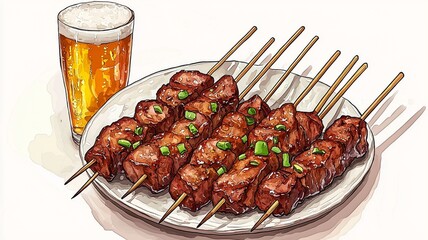 water colored grilled meat on the barbecue. genrative ai