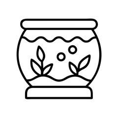 Aquarium fish tank bowl outline drawing with plants and bubbles vector illustration design art