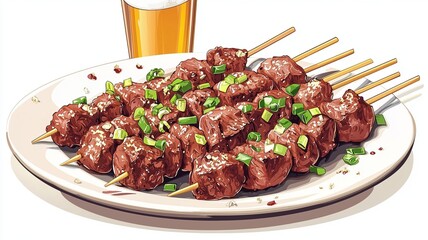 water colored grilled meat on the barbecue. genrative ai