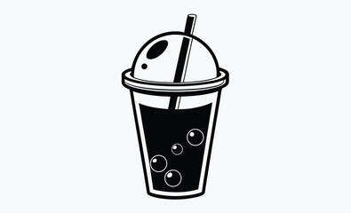 Bubble tea silhouette, Bubble Tea black silhouette,Bubble tea drink vector 