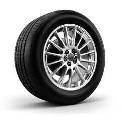 Obraz premium A car tire and rim are isolated on a white background