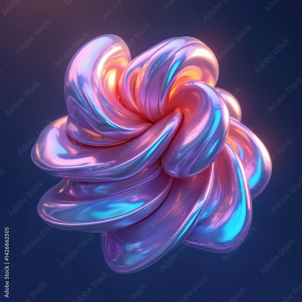Poster abstract 3d holographic shape with iridescent light effect. holographic shapes reflect different col