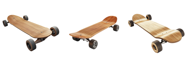 Set of A high-resolution 3D render of a modern skateboard on a concrete surface on transparent png background. Ai generated