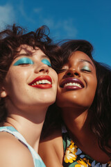 Fototapeta premium Diverse group of women laughing and enjoying sunny day. Beauty and friendship theme.